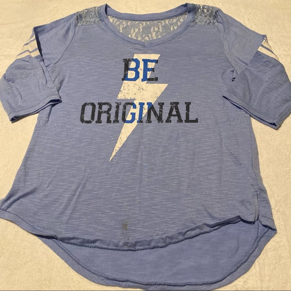 SO Be Original Girls’ Shirt w/ Lace Girls Size 14 Blue & White
